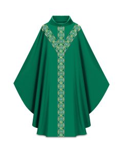Green Chasuble Vertical Cross Design Slabbinck, Dupion - 30% viscose 70% polyester