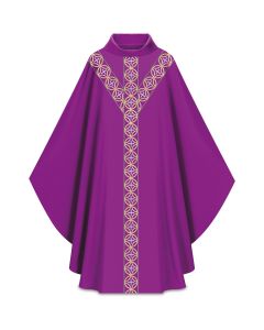 Purple Chasuble Vertical Cross Design, Dupion - 30% viscose 70% polyester