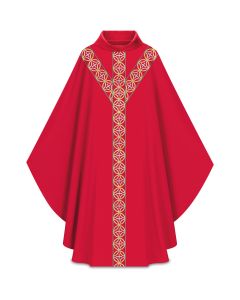 Red Chasuble Vertical Cross Design Slabbinck, Dupion - 30% viscose 70% polyester