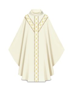 White Chasuble Vertical Cross Design Slabbinck, Dupion - 30% viscose 70% polyester