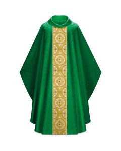 Green Chasuble, roll-collar "4"; with inside stole. Beautiful brocade, finished with a small, fine gold braid. Matching overlay stole