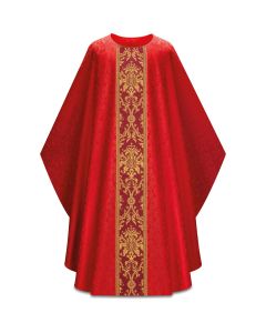 Chasuble with inside stole.
With beautiful fine woven band in gold threads, on front and back