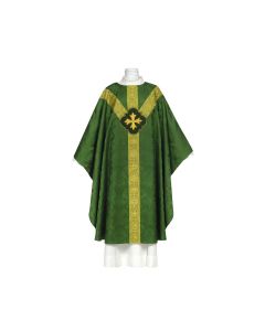 This collection is executed in Deerdamask. (100% lightweight wool)
The chasubles have an ample gothic cut with a 61 inch width and a 53 inch length and include an inner stole