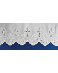 White Embroidered Altar Cloth with Cross and Roses, 100% Polyester