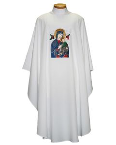 Off White Chasuble with Embroidered Our Lady of Perpetual Help. Beau Veste