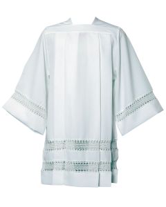 Surplice 4883 White Linen Polyester with Two 2" Lace Bands on Bottom and one on Cuffs, White