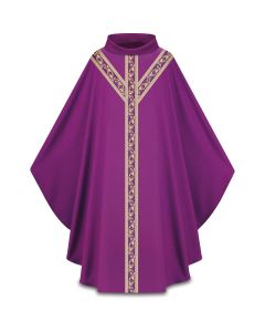 Purple Chasuble with inside stole. With orphreys on front and back. Pius 100% man-made fabrics, Roll Collar