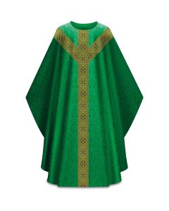 Green Chasuble, with inside stole. Adorned with beautifully woven galloon. Duomo - damask fabric, 100% man-made fibers