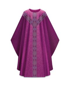 Purple Chasuble, with inside stole. Adorned with beautifully woven galloon. Duomo - damask fabric, 100% man-made fibers
