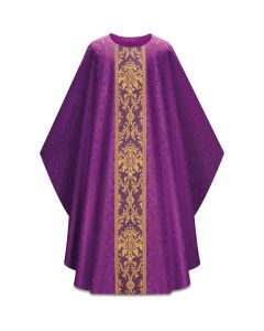 Chasuble with inside stole.
With beautiful fine woven band in gold threads, on front and back