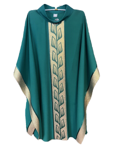 Green Chasuble with Vertical Gold Leaves Design