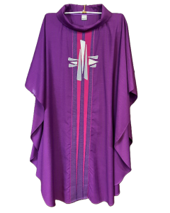 Purple Chasuble with Silver Cross Design on Chest
