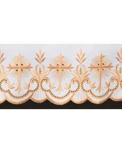 Altar Cloth Scalloped with White Silk Embroidered PX - 52" width, 100% Linen