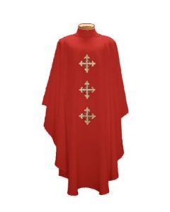 Red 2027 Chasuble with Triple Cross with Crown of Thorns. Beau Veste