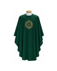 Red Chasuble with IHS in Gold Rays. Beautiful, Lightweight. Beau Veste