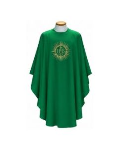 Red Chasuble with IHS in Gold Rays. Beautiful, Lightweight. Beau Veste