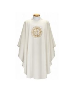 Red Chasuble with IHS in Gold Rays. Beautiful, Lightweight. Beau Veste