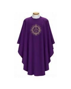 Red Chasuble with IHS in Gold Rays. Beautiful, Lightweight. Beau Veste