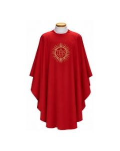 Pure White Chasuble with IHS in Gold Rays. Beautiful, Lightweight. Beau Veste