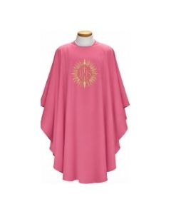 Red Chasuble with IHS in Gold Rays. Beautiful, Lightweight. Beau Veste