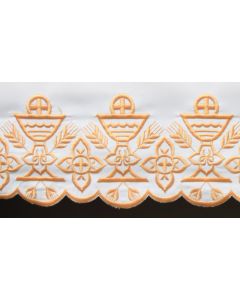 Altar Cloth Scalloped with White Silk Embroidered PX - 52" width, 100% Linen
