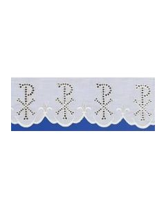Altar Cloth Scalloped with White Silk Embroidered PX - 52" width, 100% Linen