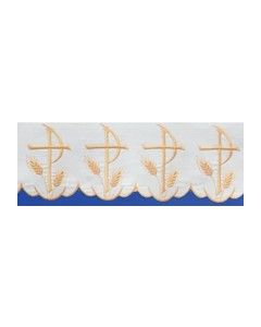 Altar Cloth with Cross P with Wheat, Gold or White Silk Embroidery, 100% Linen