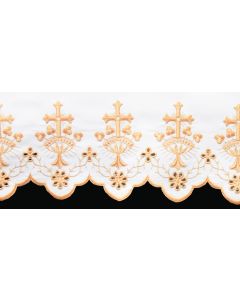 Altar Cloth Scalloped with White Silk Embroidered PX - 52" width, 100% Linen