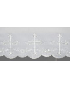 Altar Cloth Scalloped with White Embroidered Cross, 100% Polyester, Made in the USA
