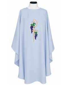 Pure White Chasuble Beau Veste 845 Grapes Chi-Rho 