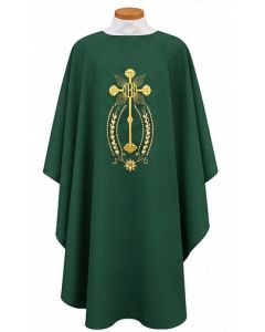 Kelly Green Chasuble with Monstrance and IHS. Beautiful, Lightweight. Beau Veste 846