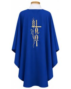 Blue Chasuble with Alpha Omega, Cross and Wheat Beau Veste 850 BV850