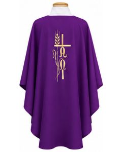 Purple Chasuble with Alpha Omega, Cross and Wheat Beau Veste 850 BV850