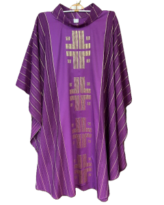 Purple Chasuble with Vertical Cross Design in Gold