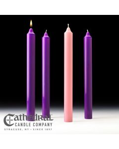 Advent Candles: 1-1/2" x 16", Set of 4 (3 Purple, 1 Rose), Stearine
