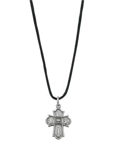 Four Way Pewter Medal on Cord Necklace