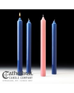 Advent Candles: Set of 4 (3 Sarum Blue, 1 Rose), 1.5" x 16", for Church Advent Wreaths, Stearine