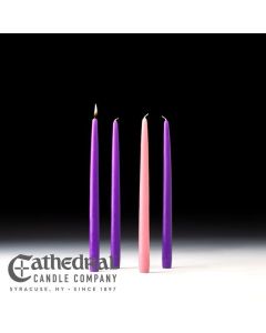 Advent Candles For Home Use. Set of 4 (3 Purple, 1 Pink), 12" x 7/8", Stearine, Tapered