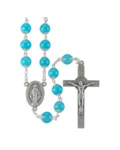 Aqua Capped Glass Rosary