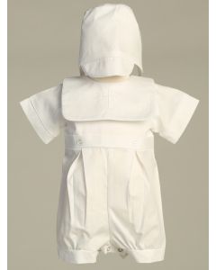 Baptism Romper Set, 0-3 Months, Embroidered Cross Poly/Cotton, Bonnet Included