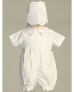 Baptismal Romper Set, Cotton, 6-12 Months, Bonnet Included