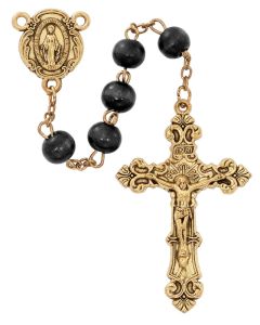 Black Wood Antique Gold Rosary