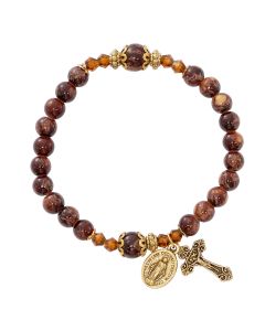Brown Marble Stretch 2 Decade Rosary Bracelet