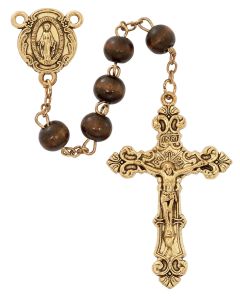 Brown Wood Antique Gold Rosary