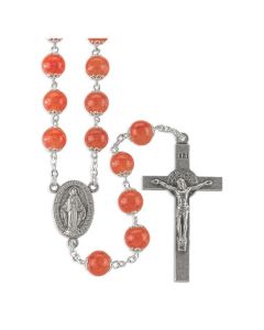 Coral Capped Glass Rosary