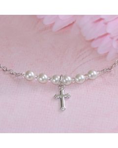Cross Pearl Rhodium Necklace