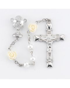 Faux Pearl Rosary with White Flowers