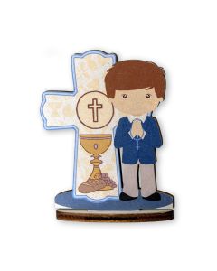 First Communion Boy With Cross Statuette With Base