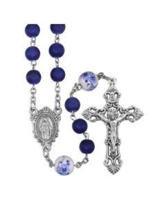 Frosted Blue Glass Rosary