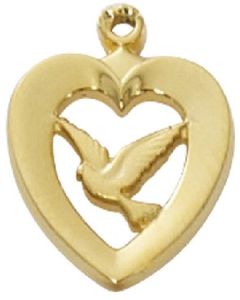 Holy Spirit Gold Plated Pewter Medal on 18" Chain Necklace